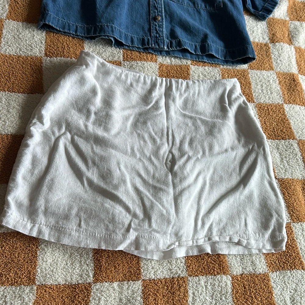Abercrombie White Linen Blend Wrap Mini Skort